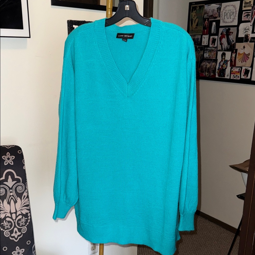 Lane Bryant Teal V-Neck Sweater